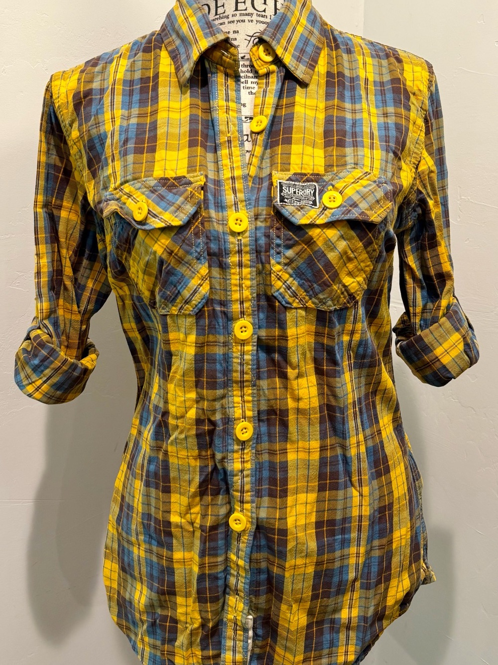 Superdry Yellow, Blue & Brown Plaid Button-Down Shirt